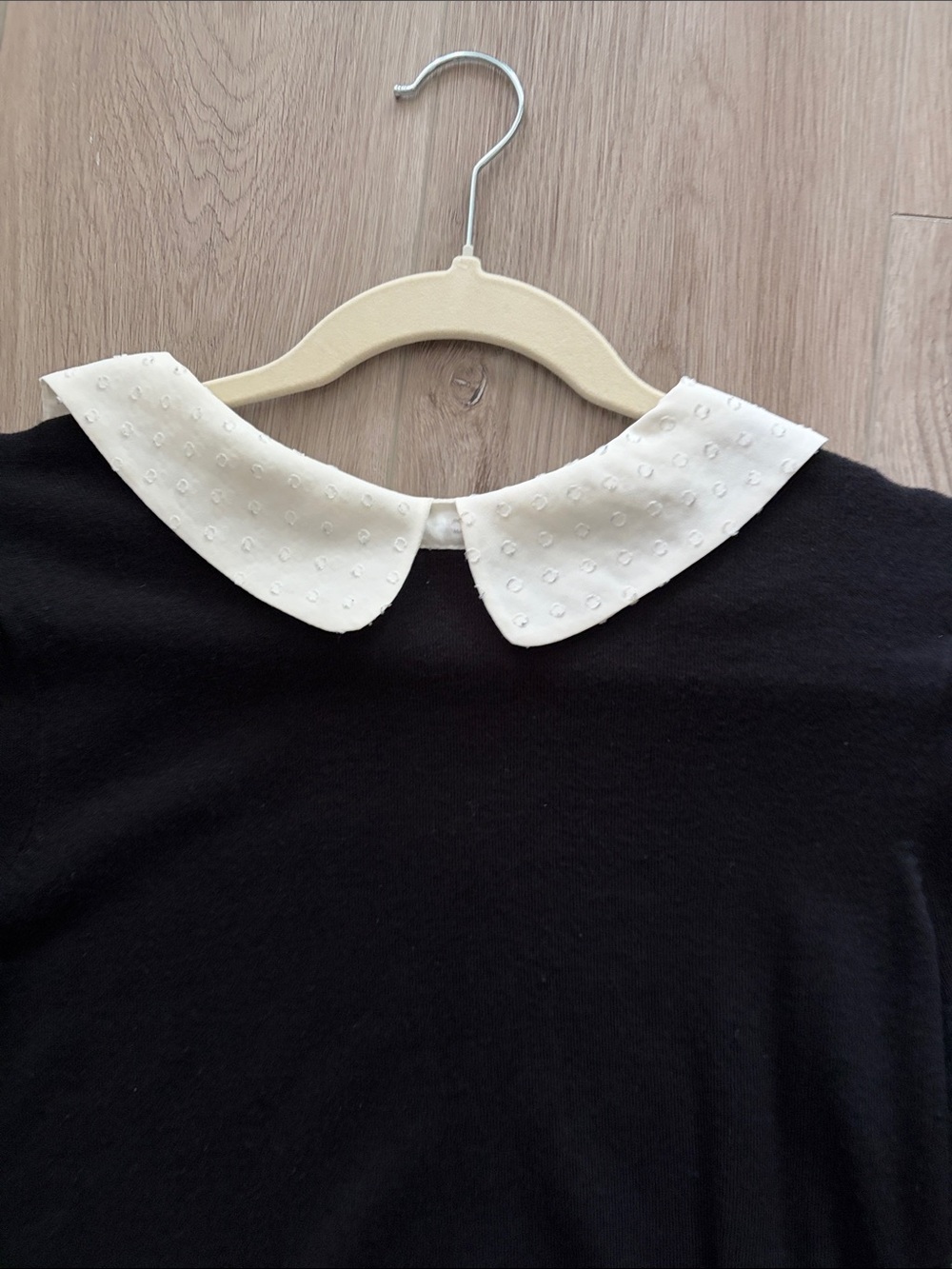 Adrianna Papell Black Knit Top with White Peter Pan Collar - Picture 4 of 5
